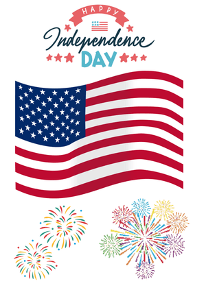Happy Independence Day Card: American Flag and Fireworks Celebration