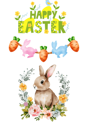 Happy Easter Card: Easter Bunny and Floral Wreath