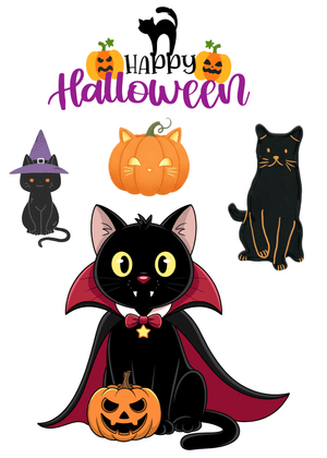 Halloween Canva Greeting Card: Halloween Cats and Pumpkins