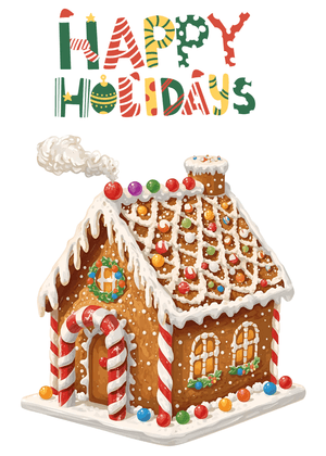 Happy Holidays Card: Festive Gingerbread House