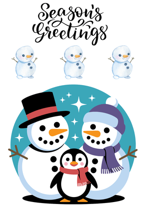Season's Greetings Card: Snowmen and Penguin Holiday Greeting