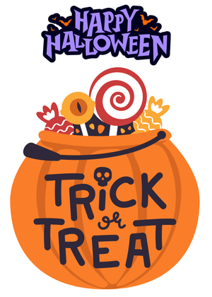 Halloween Canva Greeting Card: Halloween Candy Bucket and Sign