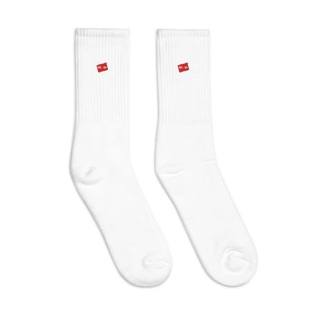 White Embroidered Crew Socks with Red 'Hanes' Logo