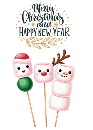 Merry Christmas &amp; Happy New Year Card: Festive Christmas Marshmallow Characters