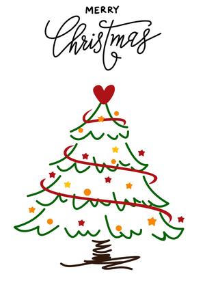 Merry Christmas Card: Decorative Christmas Tree with Heart Topper
