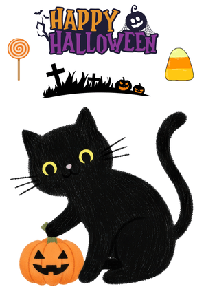 Halloween Canva Greeting Card: Halloween Black Cat with Pumpkin