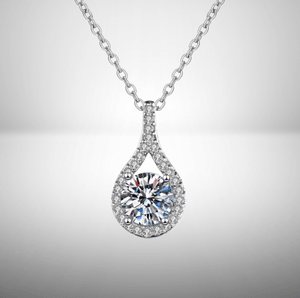 TEARDROP HALO MOISSANITE ETERNAL DROP NECKLACE  