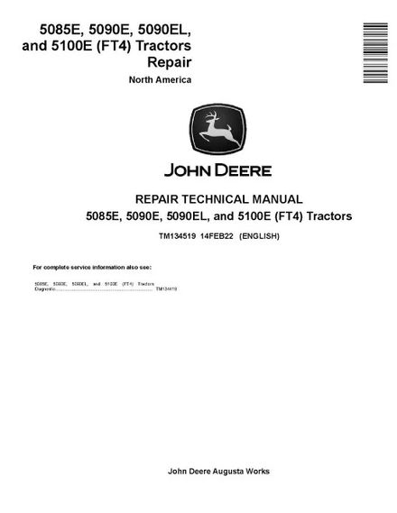 John Deere 5085E 5090E 5090EL 5100E FT4 PDF Repair Manual TM134519