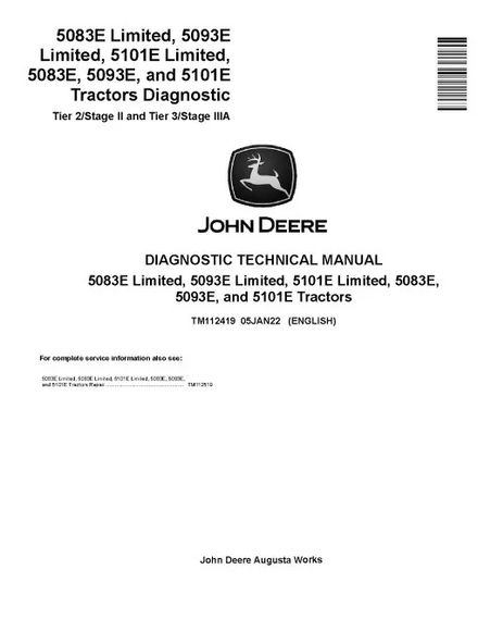 John Deere 5083E 5093E 5101E PDF Diagnostic Manual TM112419