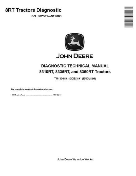 John Deere 8310RT, 8335RT and 8360RT Tracked Tractors (SN: 902501-912000) Diagnostic Manual (TM11041