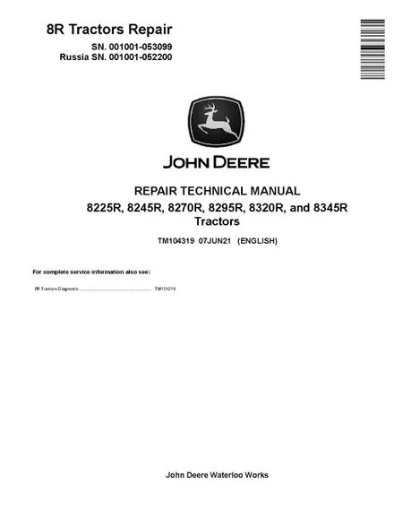 John Deere 8225R 8245R 8270R 8295R 8320R 8345R PDF Repair Manual TM104319