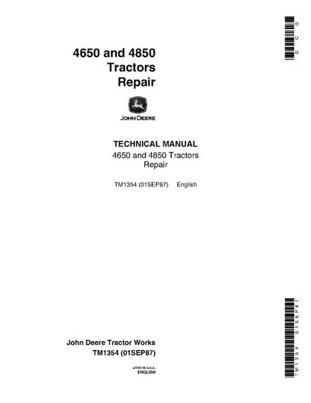 John Deere 4650 and 4850 Tractors Repair Manual (tm1354)