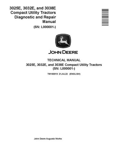John Deere 3025E 3032E 3038E PDF Diagnostic Repair Manual TM166919