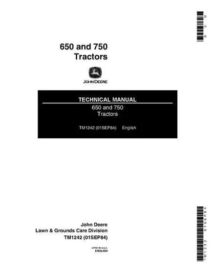 John Deere 650 and 750 Utility Tractors Technical Manual (TM1242)