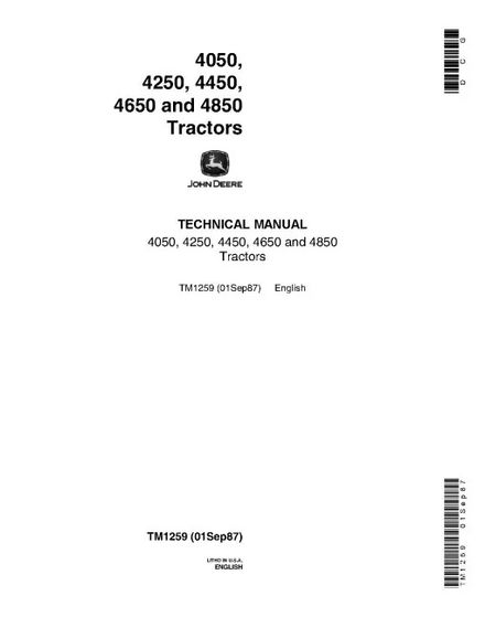John Deere 4050, 4250, 4450, 4650 and 4850 Tractors Operation and Test Manual TM1259