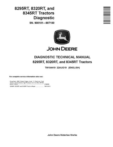 John Deere 8295RT, 8320RT and 8345RT Tracked Tractors Diagnostic Manual (TM104419)