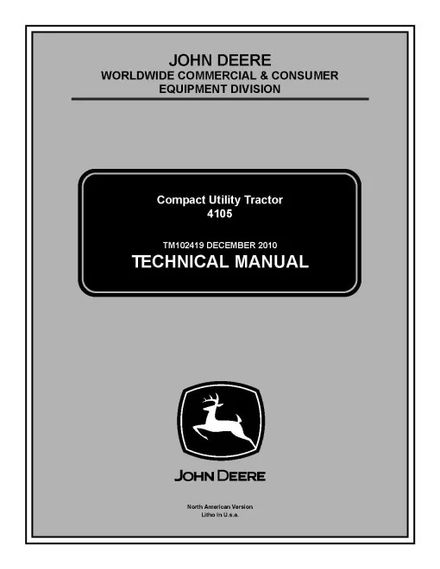 John Deere 4105 Compact Utility Tractors Pdf Technical Manual TM102419