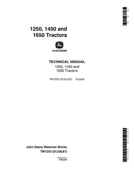 John Deere 1250, 1450 and 1650 Tractors Technical Manual (TM1253)