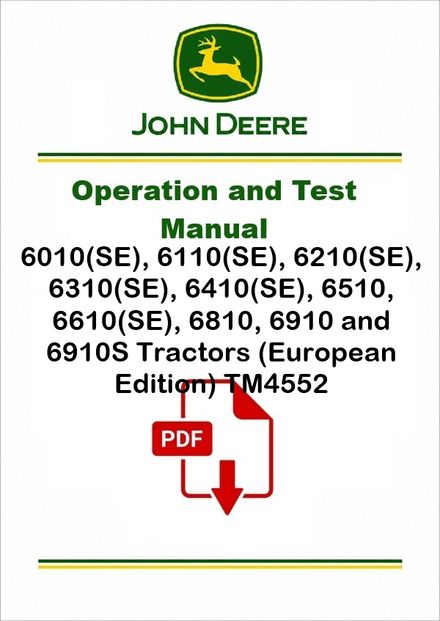 John Deere 6010-6910S Tractors Operation Test Manual TM4552