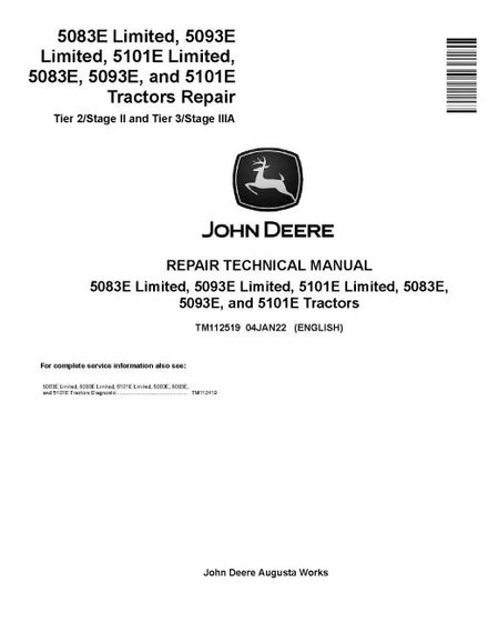 John Deere 5083E 5093E 5101E PDF Repair Manual TM112519