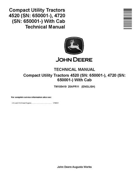 John Deere 4520 4720 (Cab) PDF Technical Repair Manual TM105419
