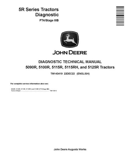 John Deere 5090R, 5100R, 5115R, 5115RH and 5125R FT4/Stage IIIB Tractors Diagnostic Manual (TM143419