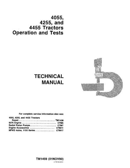 John Deere 4055, 4255 and 4455 Tractors Operation and Test Manual (tm1459)