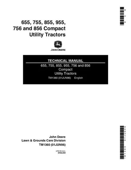 John Deere 655, 755, 756, 855, 856 and 955 Compact Utility Tractors set of Service Manuals (TM1360)