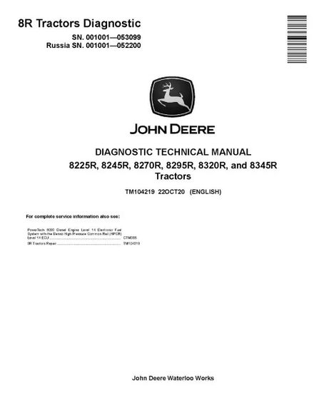 John Deere 8225R 8245R 8270R 8295R 8320R 8345R PDF Diagnostic Manual TM104219