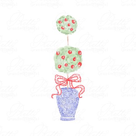 Preppy Christmas Topiary Ginger Jar Pot