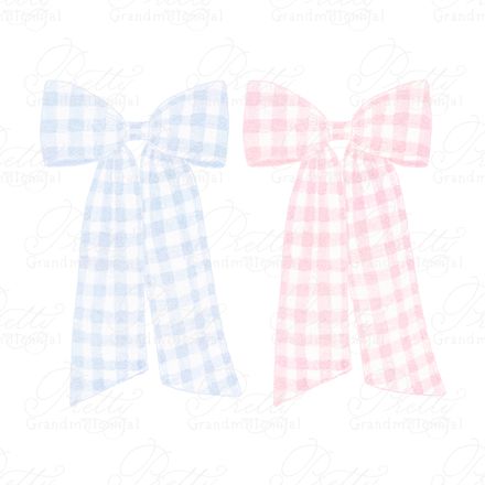 Watercolor Dusty Blue and Pink Gingham Bows