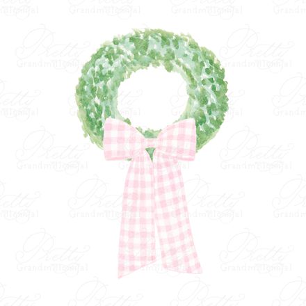 Watercolor Pink Gingham Bow Wreath