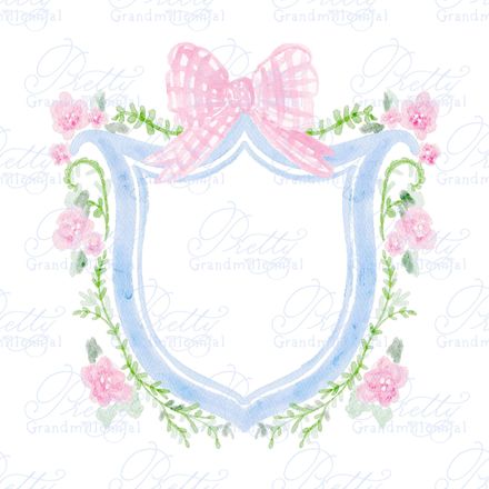 Preppy Watercolor Pink Bow Crest