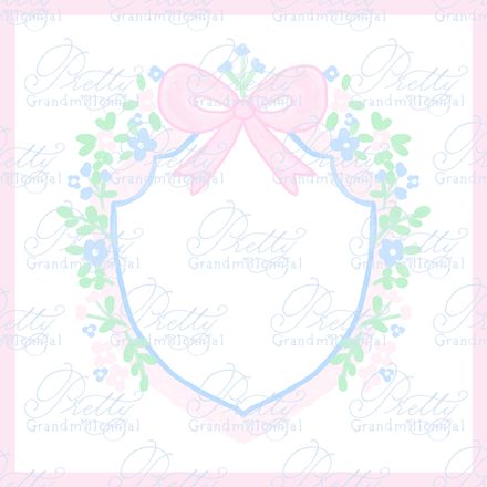 Preppy Watercolor Crest with Pink Bow