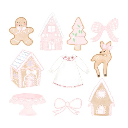 Watercolor Gingerbread Cookies and Gingerbread House