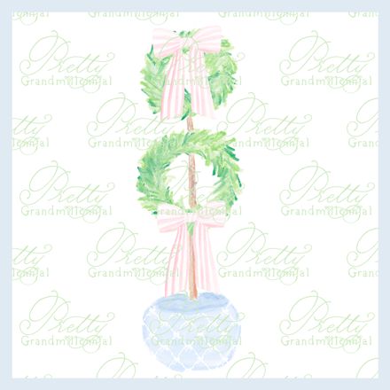 Preppy Topiary Wreath Pink Bows Ginger Jar Pot