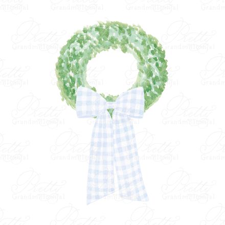Watercolor Dusty Blue Gingham Bow Wreath