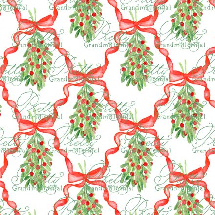 Watercolor Christmas Holly Red Bow Trellis