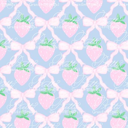 Preppy Strawberries and Bows Ribbonerie on Blue Background