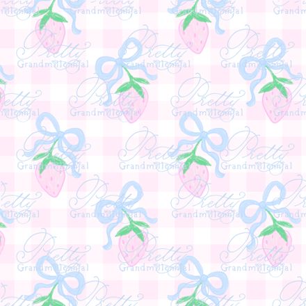 Preppy Strawberries and Bows on Pink Gingham