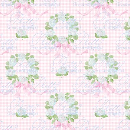 Pink Gingham Floral Wreath Pink Bows