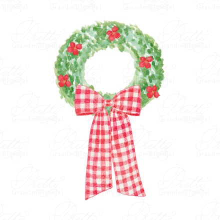 Watercolor Christmas Wreath with Red Gingham Bow