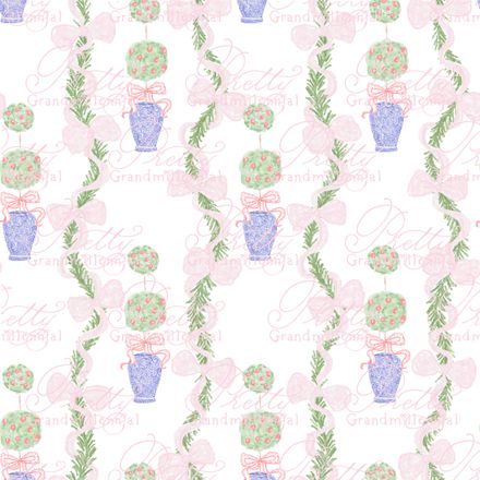 Preppy Light Pink Bow Ribbon Garland Ginger Jar Topiary
