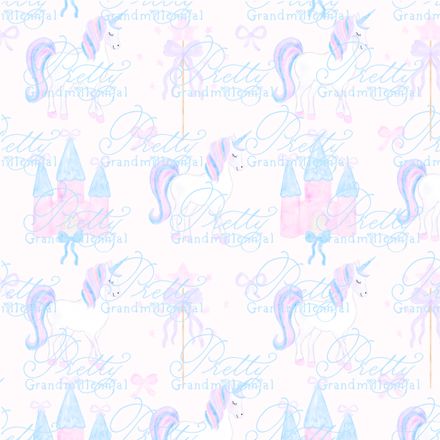 Watercolor Unicorn &amp; Castles on Light Pink Background