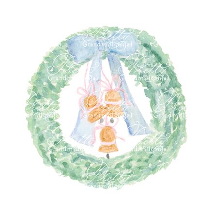 Preppy Blue Bow with Bells Wreath