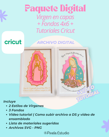 Paquete Digital Virgen en Capas + Fondos 4x6 + Tutoriales Cricut