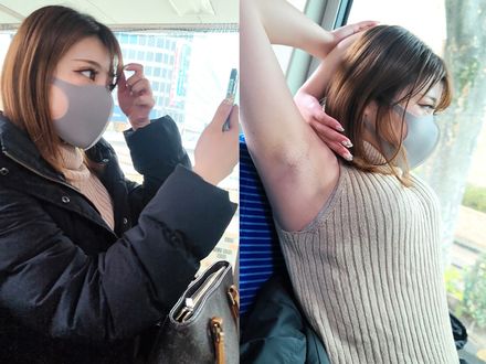 コートの下に隠されたノースリーブ美女の肉厚ジョリ腋を超接写 A close-up of a beauty&#x27;s fleshy armpits hidden under her coat