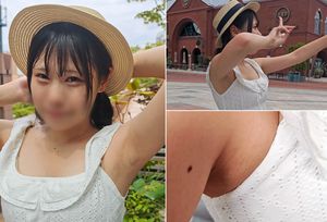 真夏の思い出！白ワンピ美女の処理漏れ腋毛を超接写