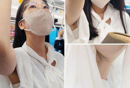 読書の秋！眼鏡美女の袖奥に覗く濃厚ジョリ腋を超接写 Armpit hair peeking out from behind the sleeve