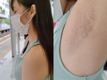ロングヘアー美少女のギャップがあり過ぎる無造作ジョリ腋を超接写 A beautiful girl with long hair again!